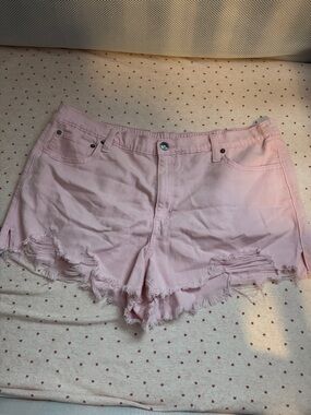 aerie Pastel Pink Distressed Denim Shorts